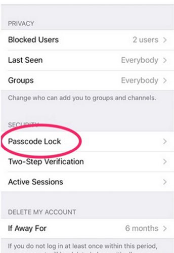 آموزش فعال سازی Passcode Lock در تلگرام
